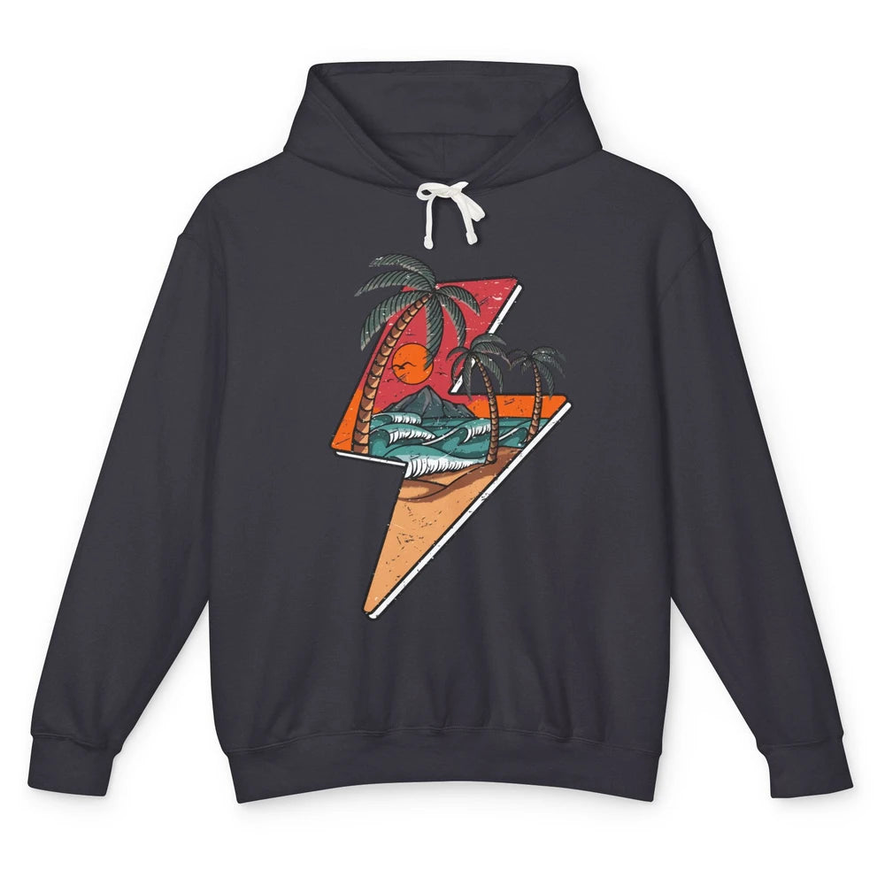 Retro Palms Beach Sunset Lightning Bolt Summer Paradise Unisex Lightweight Hoodie