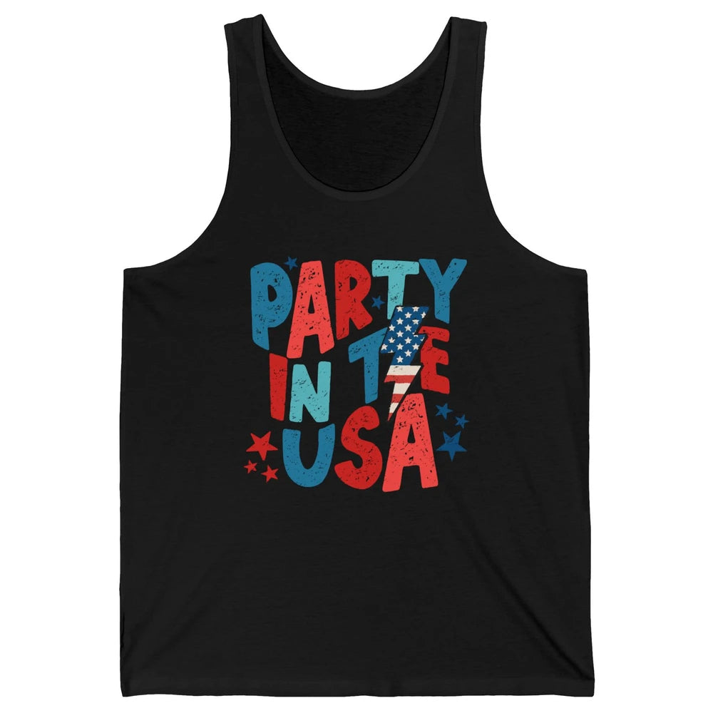 Party In The USA US Flag Lightning Bolt July 4th US Patriot Unisex Jersey Tank