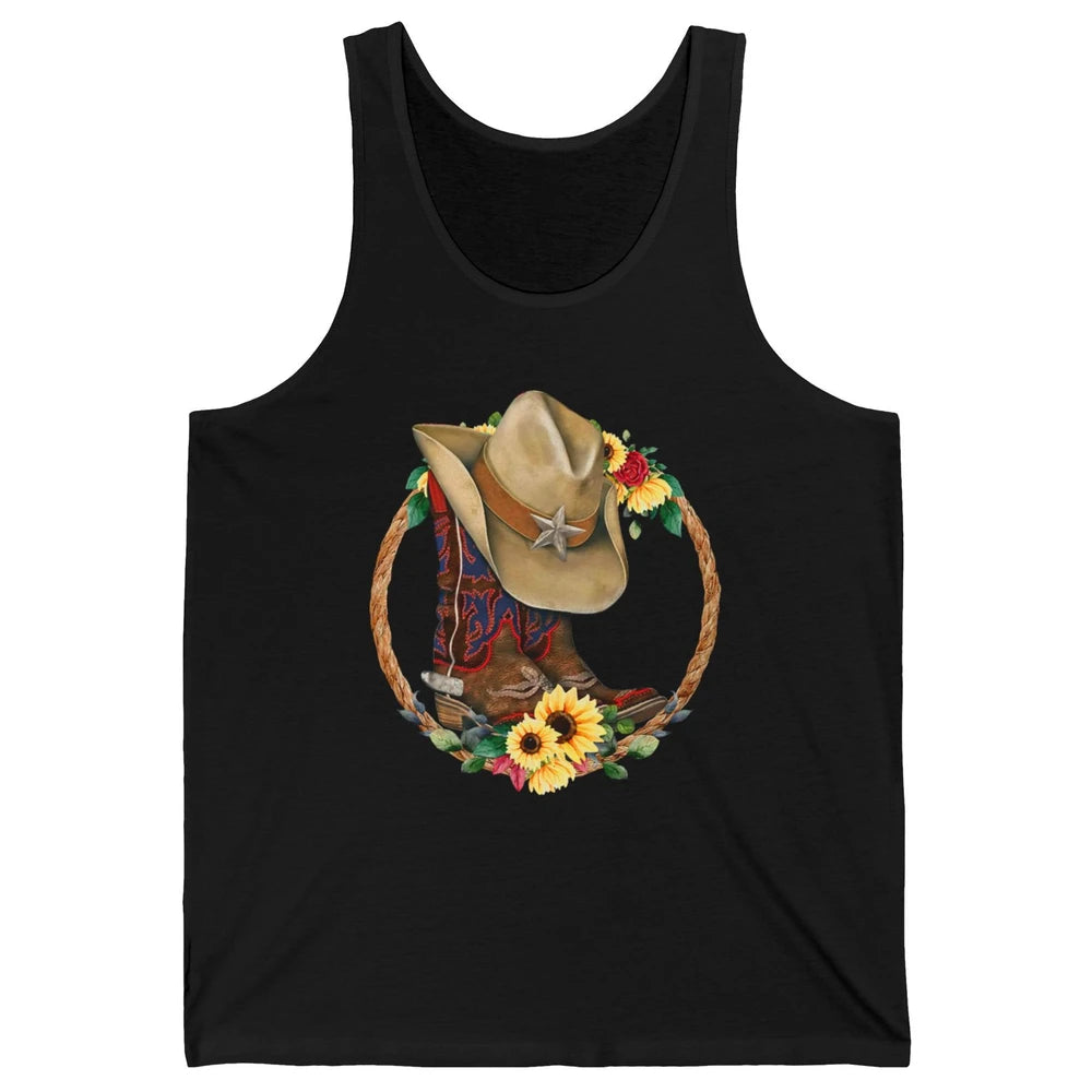 Retro Cowboy Boots Sunflower Let's Go Girls Western Cowgirls Unisex Jersey Tank