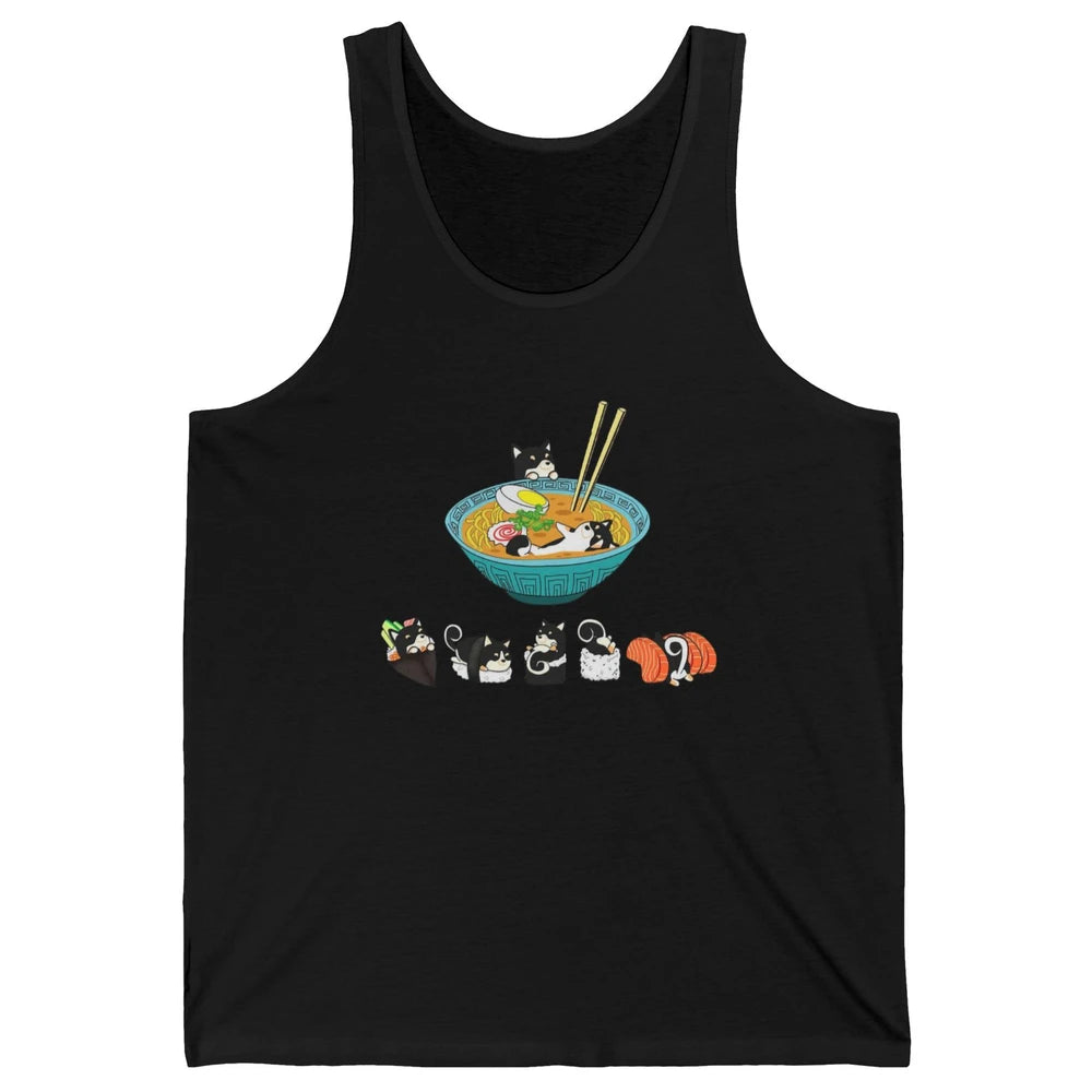 Funny Black Shiba Inu Sushi Ramen Bowl Japanese Kawaii Dog Unisex Jersey Tank