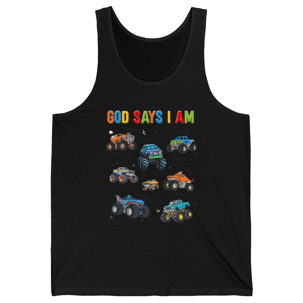 Monster Truck Christian God Say I'm Bible Verse Construction Unisex Jersey Tank