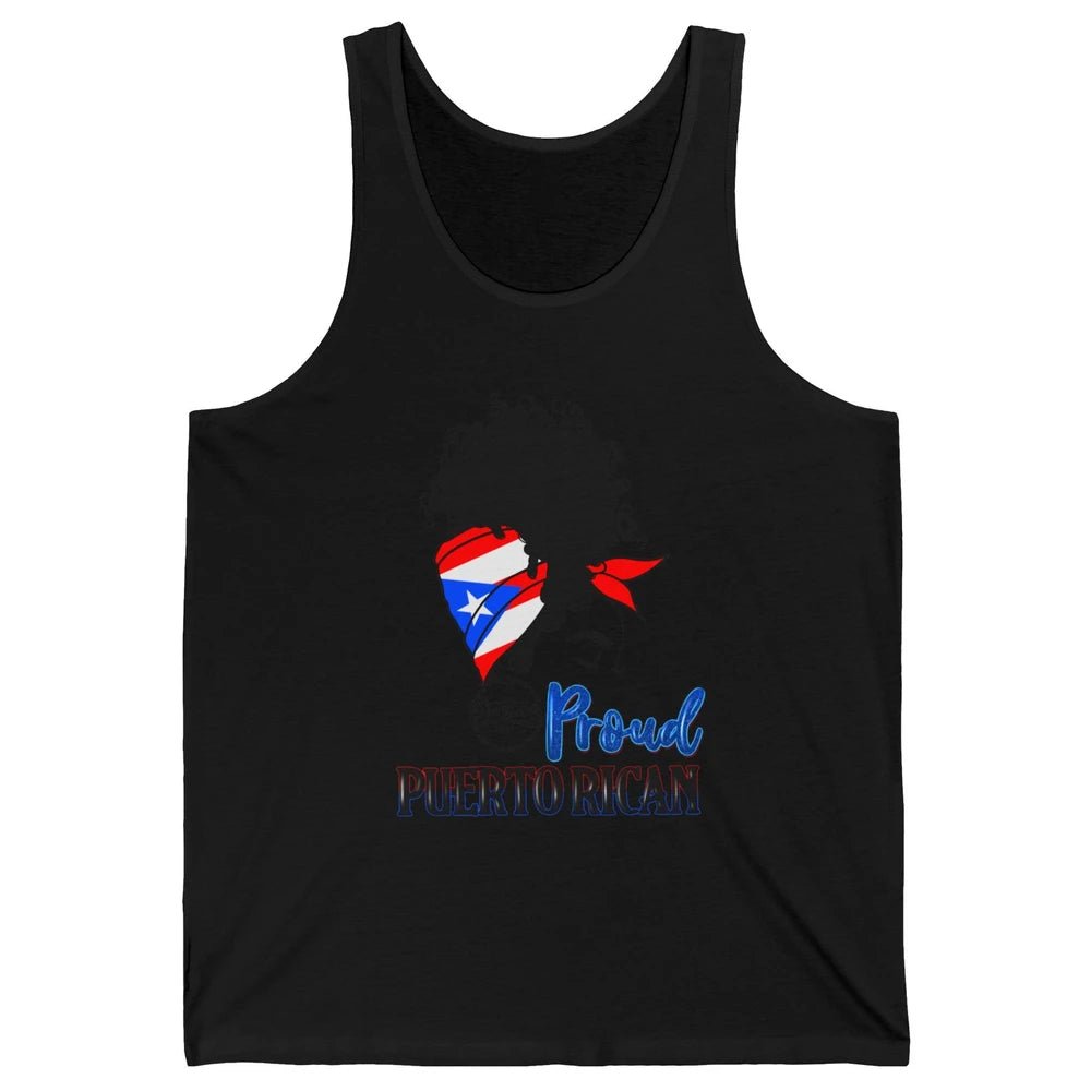 Proud Puerto Rican Afro Messy Bun Women Puerto Rico Flag Unisex Jersey Tank