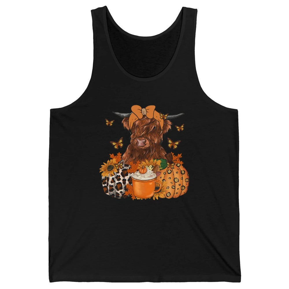Retro Fall Highland Cow Pumpkin Western Country Farm Autumn Unisex Jersey Tank
