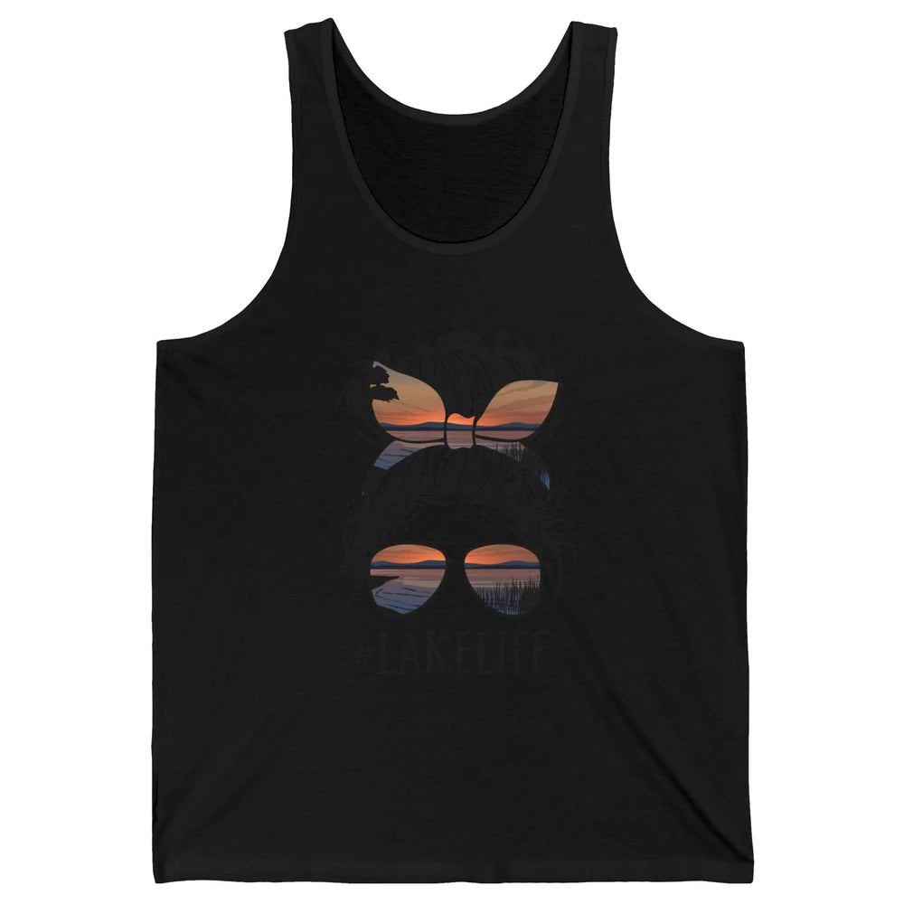 Lake Life Messy Bun Hair Girl Women Retro Lake Summer Gift Unisex Jersey Tank
