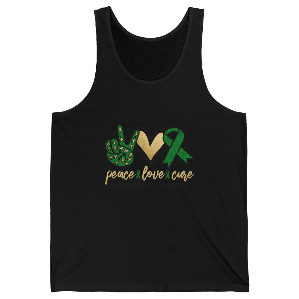 Peace Love Cure Kidney Disease Awareness Green Ribbon Heart Unisex Jersey Tank