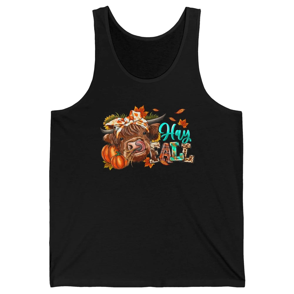 Hay Fall Highland Cow Pumpkin Western Country Farm Autumn Unisex Jersey Tank
