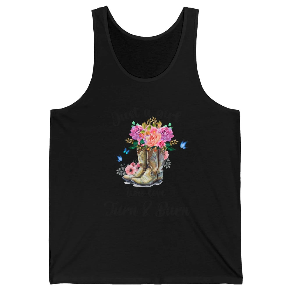 Retro Flower Country Cowgirl Just A Girl Love Turn And Burn Unisex Jersey Tank