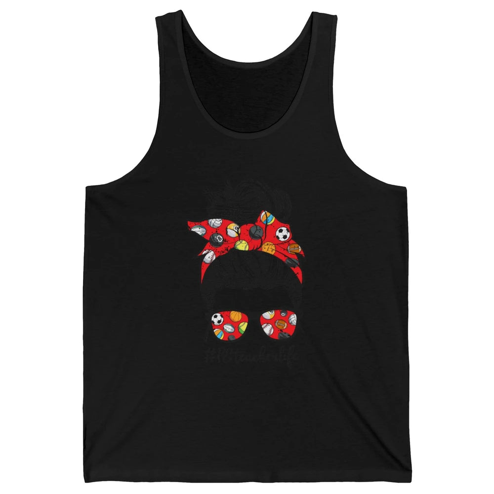 Retro PE Teacher Life Messy Bun Hair Physical Education Gift Unisex Jersey Tank