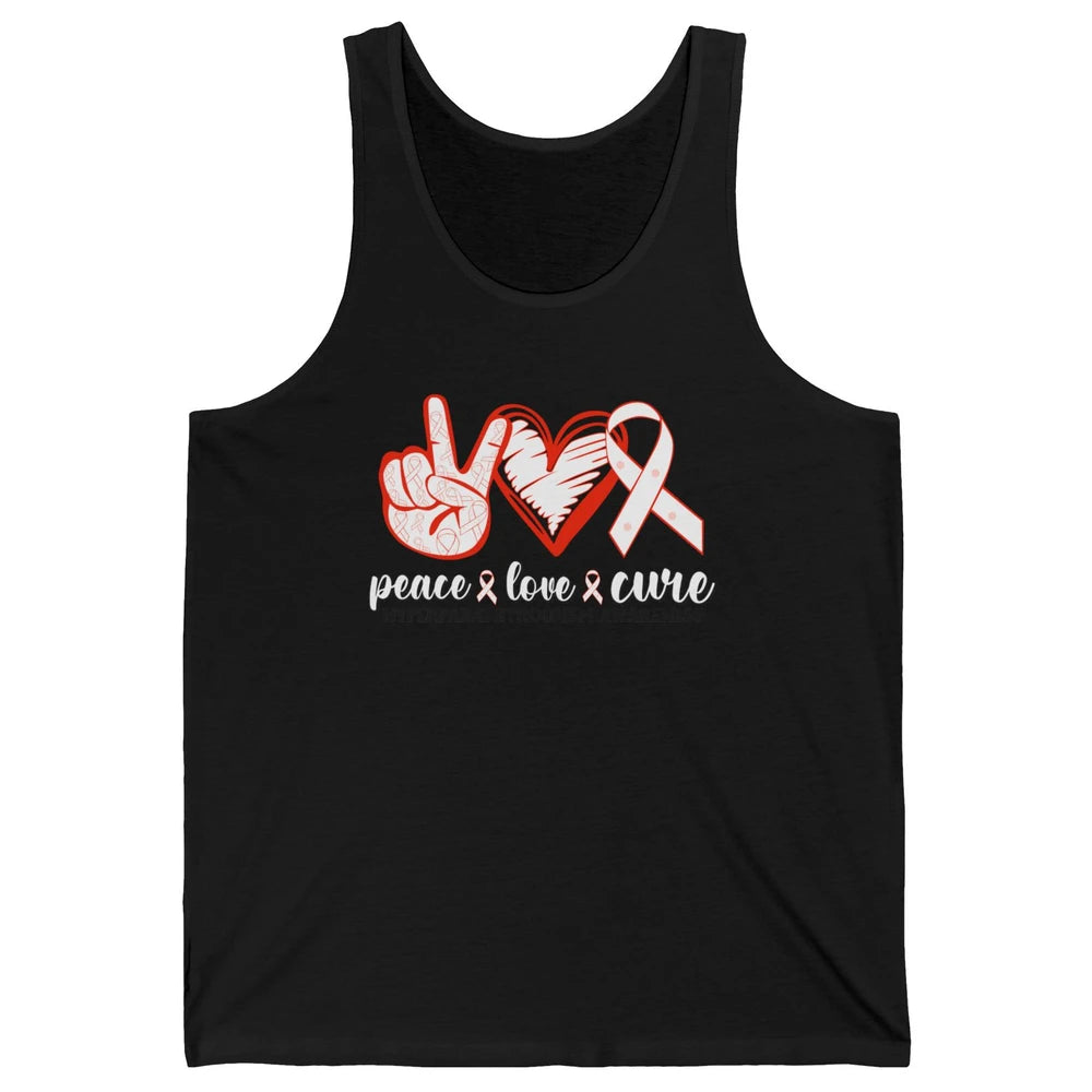 Hyperparathyroidism Awareness Red Ribbon Peace Love Cure Unisex Jersey Tank