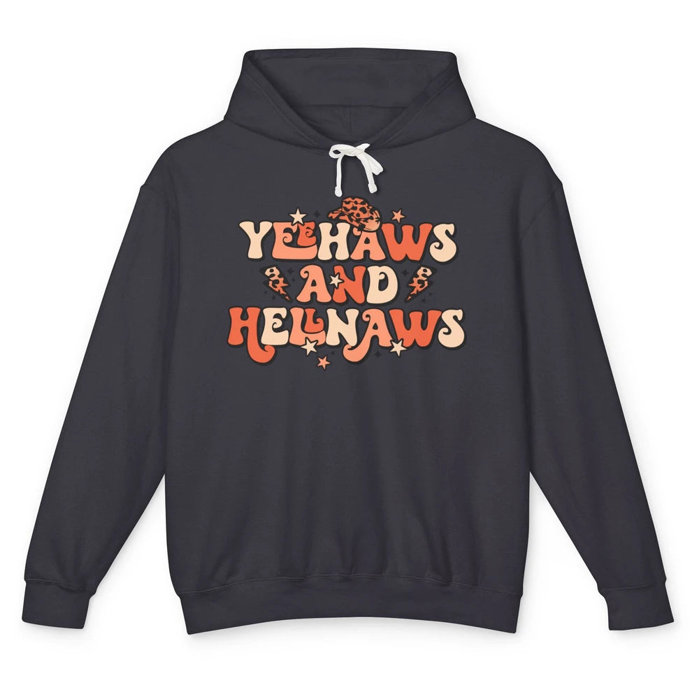 Retro Cowboy Leopard Yeehaws And Hell Naws Western Country Unisex Lightweight Hoodie