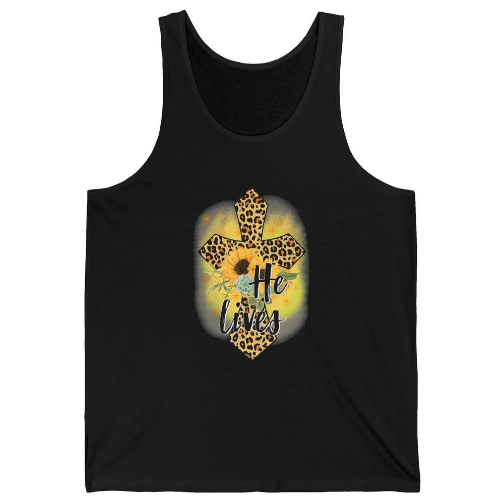 He Lives Sunflowers Faith Cross Christian Bible Religious Unisex Jersey Tank