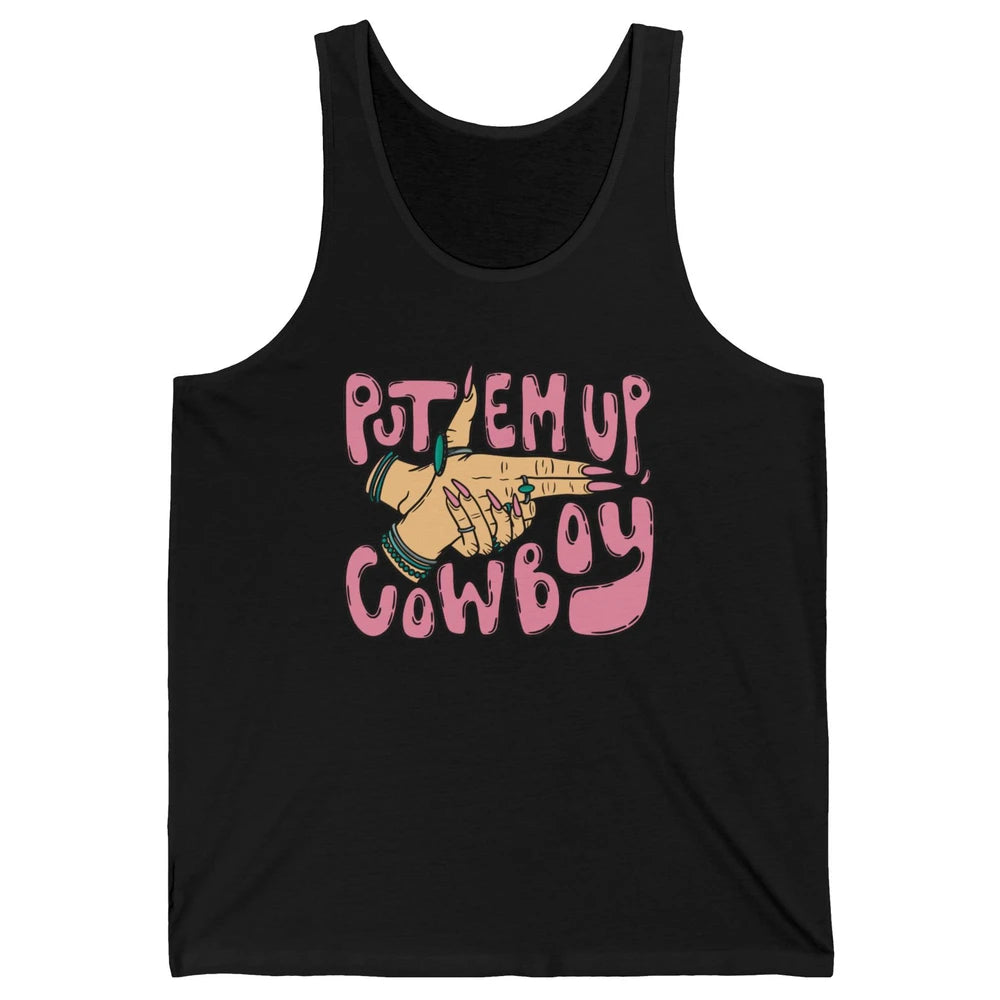 Retro Turquoise Cowgirl Hands Put 'Em Up Cowboy Western Girl Unisex Jersey Tank