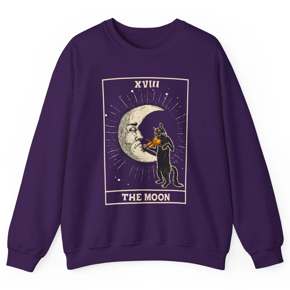Retro Halloween Cat Guitarist The Moon Tarot Card Witchcraft Unisex Crewneck Sweatshirt