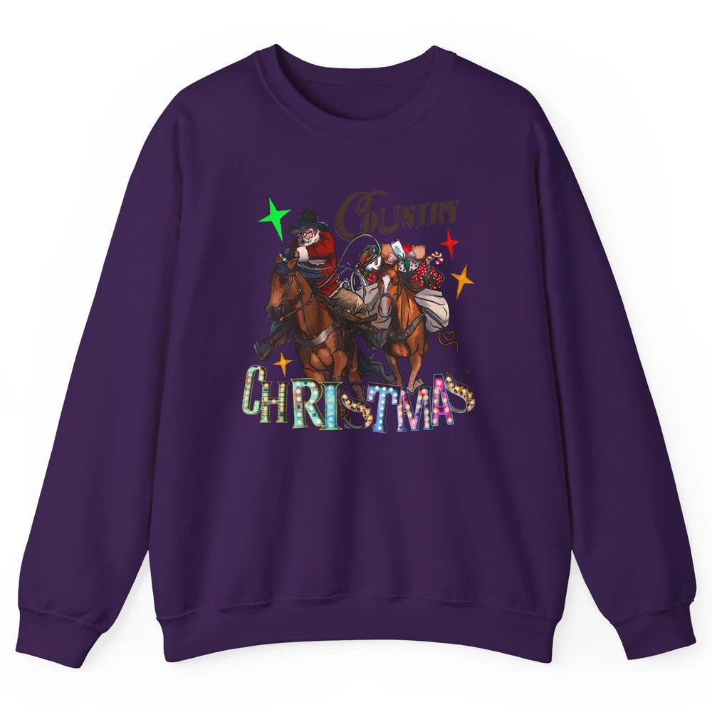 Santa Claus Country Christmas Y'all Western Country Cowboy Unisex Crewneck Sweatshirt