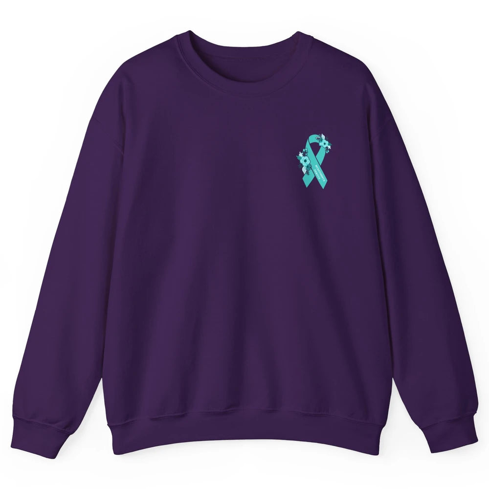 Myasthenia Gravis Awareness Floral Teal Ribbon Pocket Size Unisex Crewneck Sweatshirt