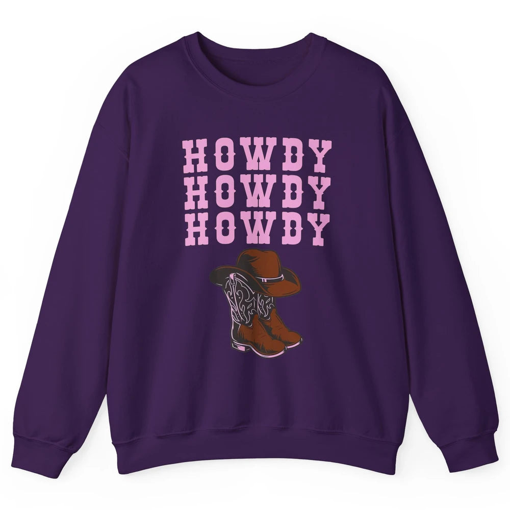 Retro Cowgirl Boots And Hat Howdy Western Country Cowboy Unisex Crewneck Sweatshirt