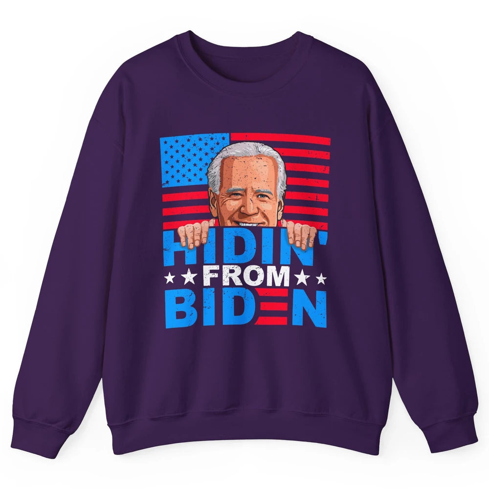 Retro Funny Joe Biden Hiding From Biden Anti Liberal US Flag Unisex Crewneck Sweatshirt