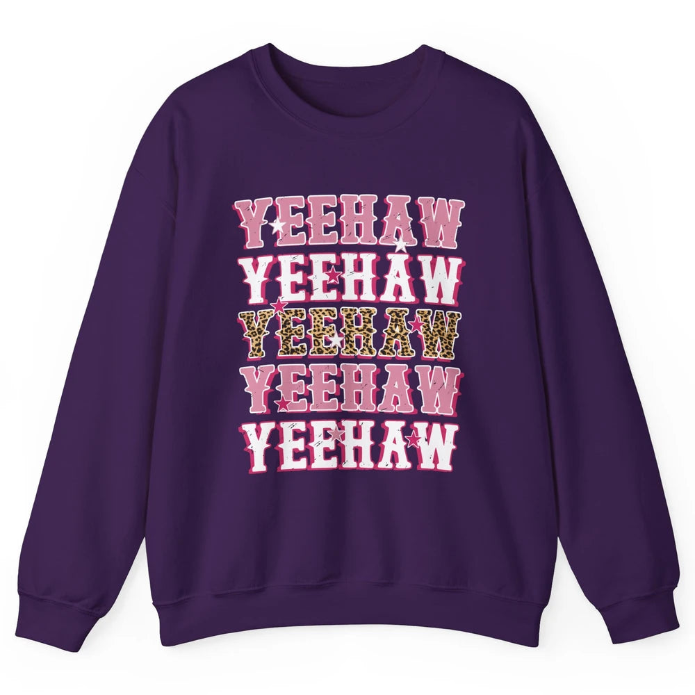 Retro Leopard Yeehaw Western Country Cowboy Cowgirl Costume Unisex Crewneck Sweatshirt