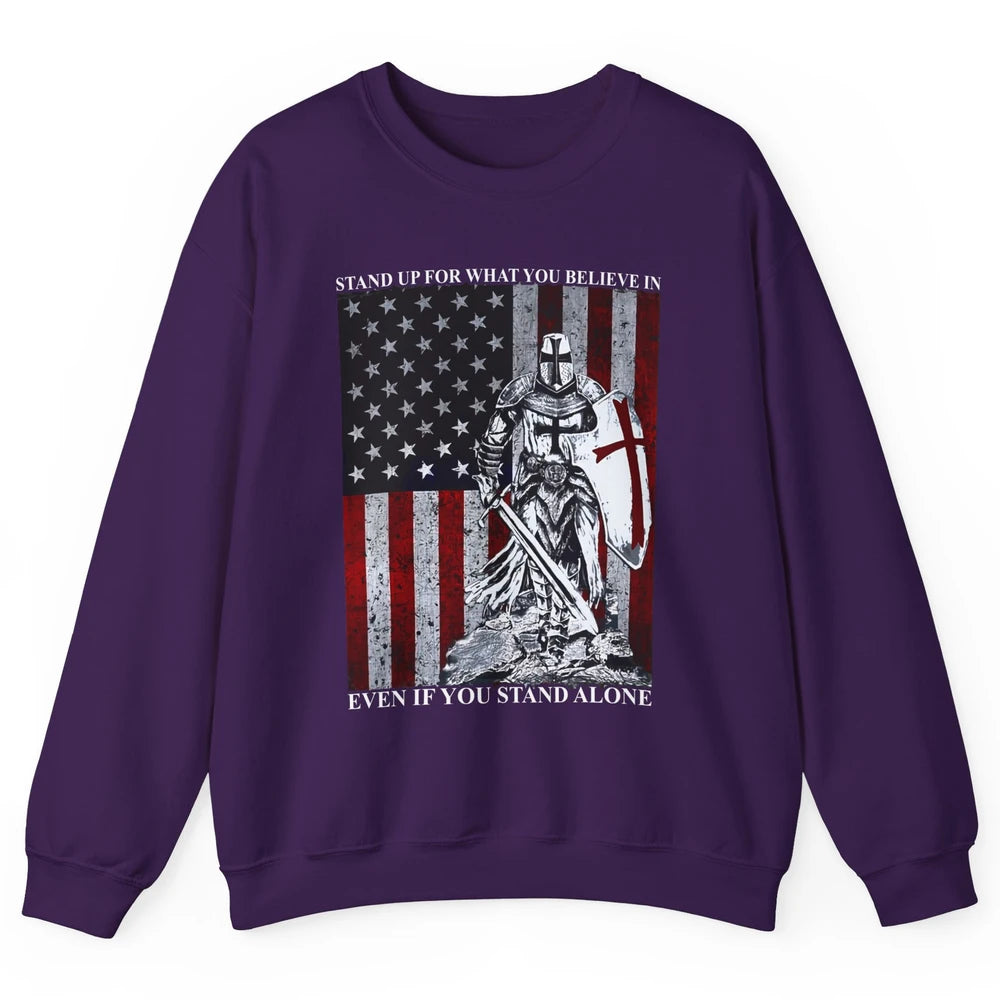 Retro Knight Templar US Flag Stand For What You Believe In Unisex Crewneck Sweatshirt