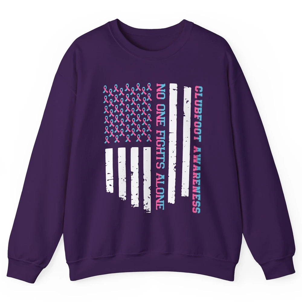 Retro Clubfoot Awareness Ribbon No One Fight Alone US Flag Unisex Crewneck Sweatshirt