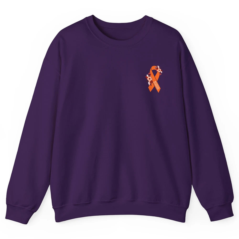 Multiple Sclerosis Awareness Floral Orange Ribbon Rainbow Unisex Crewneck Sweatshirt
