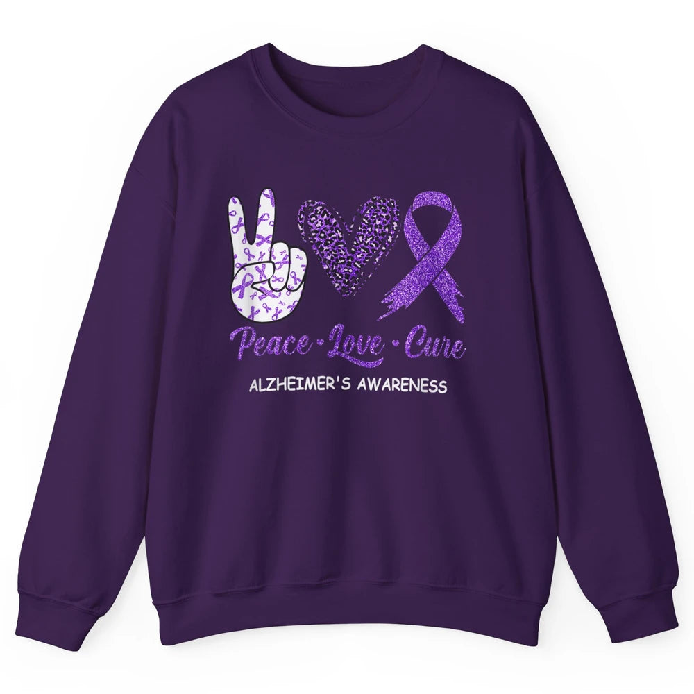 Peace Love Cure Purple Ribbon Alzheimer Disease Awareness Unisex Crewneck Sweatshirt
