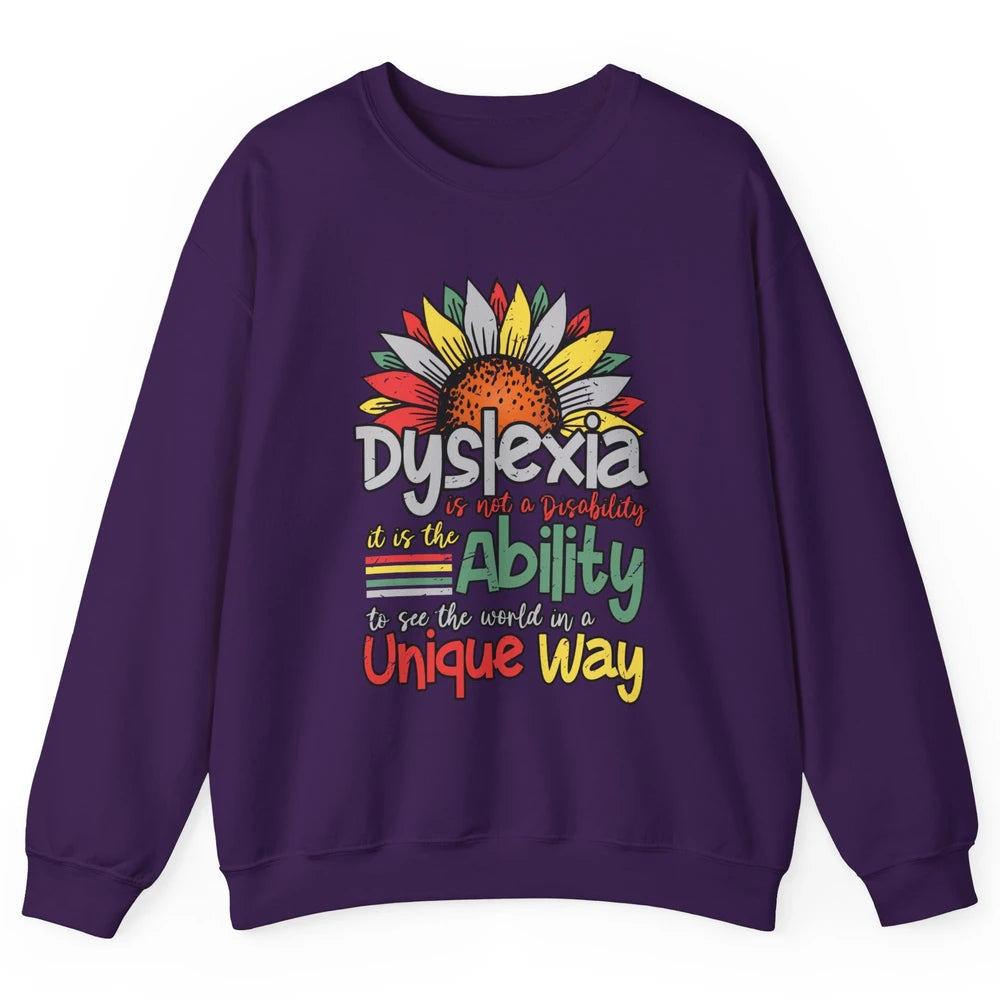 Retro Dyslexia A Different Ability Not Disability Sunflower Unisex Crewneck Sweatshirt