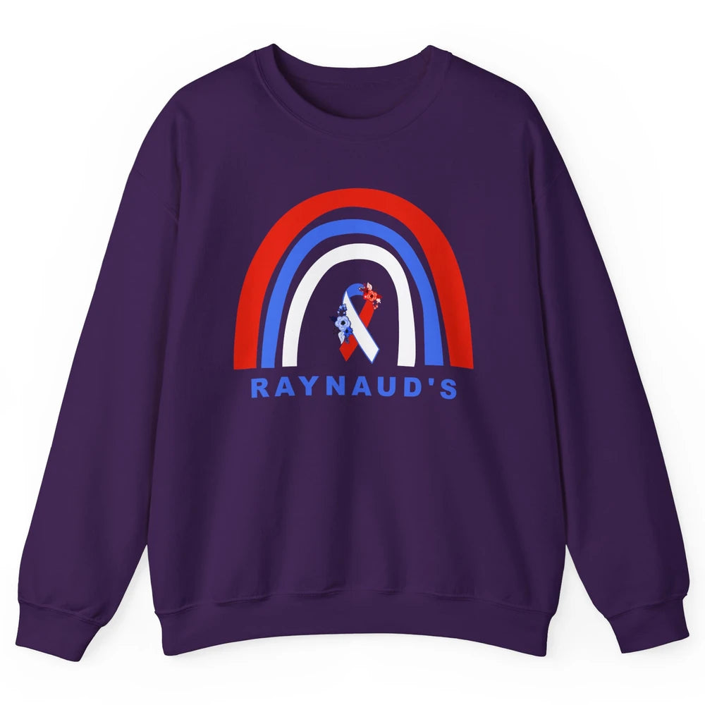 Raynaud's Syndrome Awareness Floral Red Blue Ribbon Rainbow Unisex Crewneck Sweatshirt