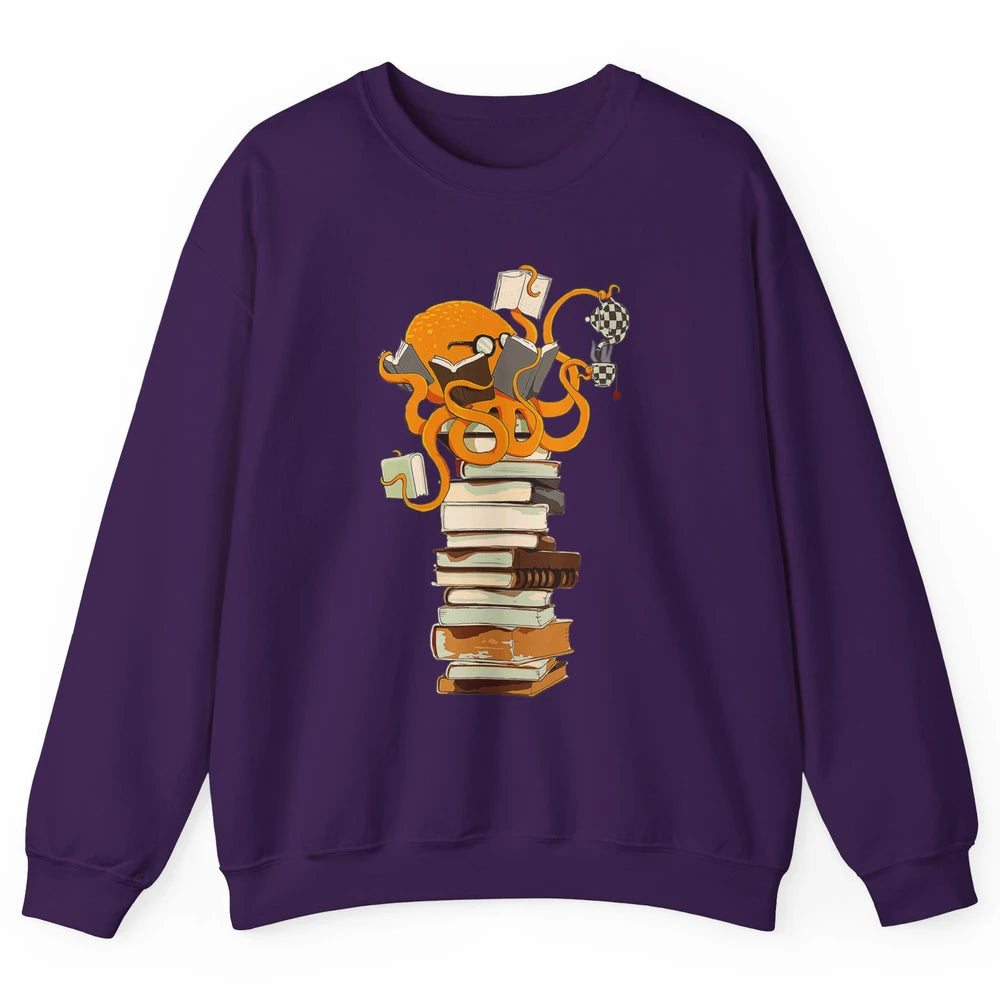 Reading Books Octopus Tea Coffee Sea Animal Marine Bookish Unisex Crewneck Sweatshirt