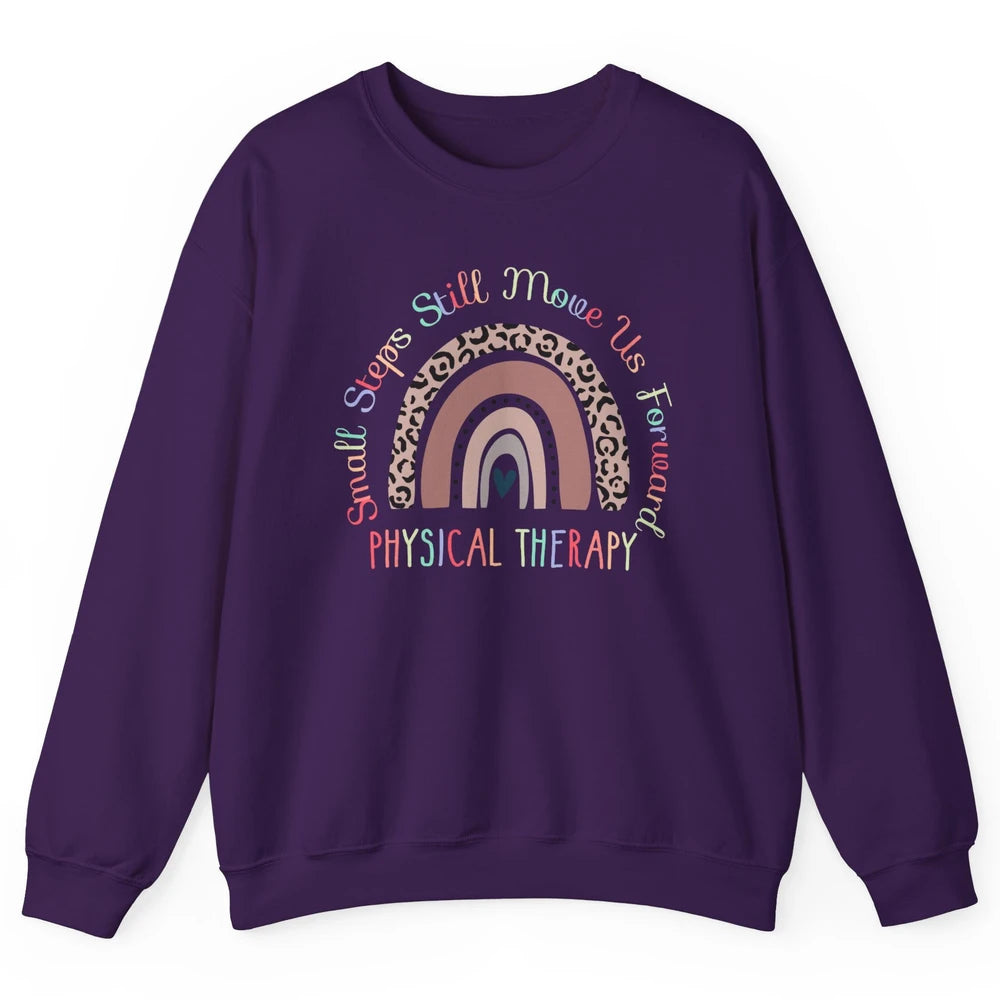 Physical Therapy Small Steps Move Us Forward Leopard Rainbow Unisex Crewneck Sweatshirt