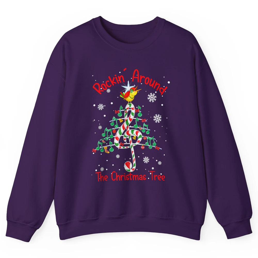 Rockin' Around The Christmas Tree Xmas Music Note Snow Retro Unisex Crewneck Sweatshirt
