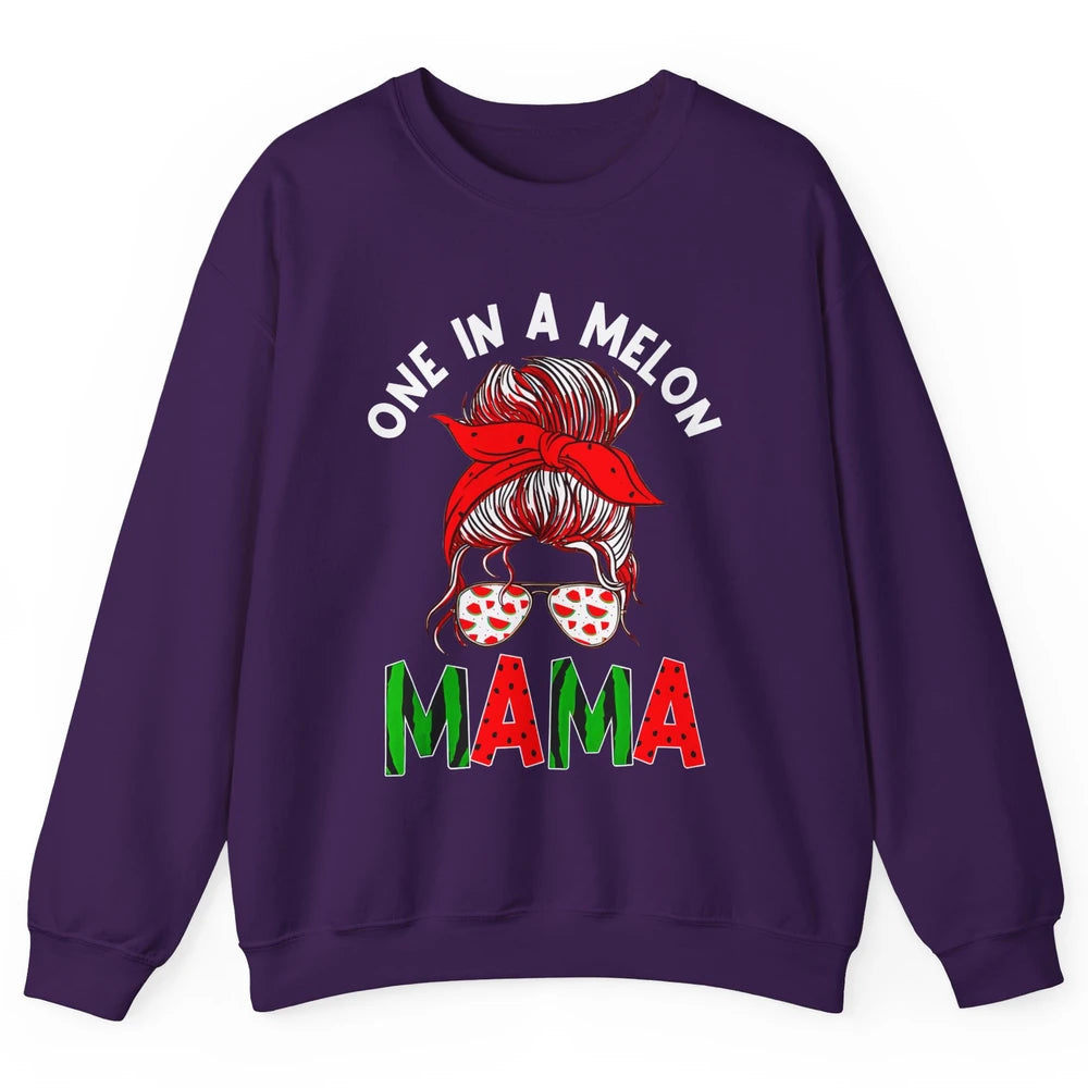 One In A Melon Mama Messy Bun Watermelon Summer Fruit Mother Unisex Crewneck Sweatshirt