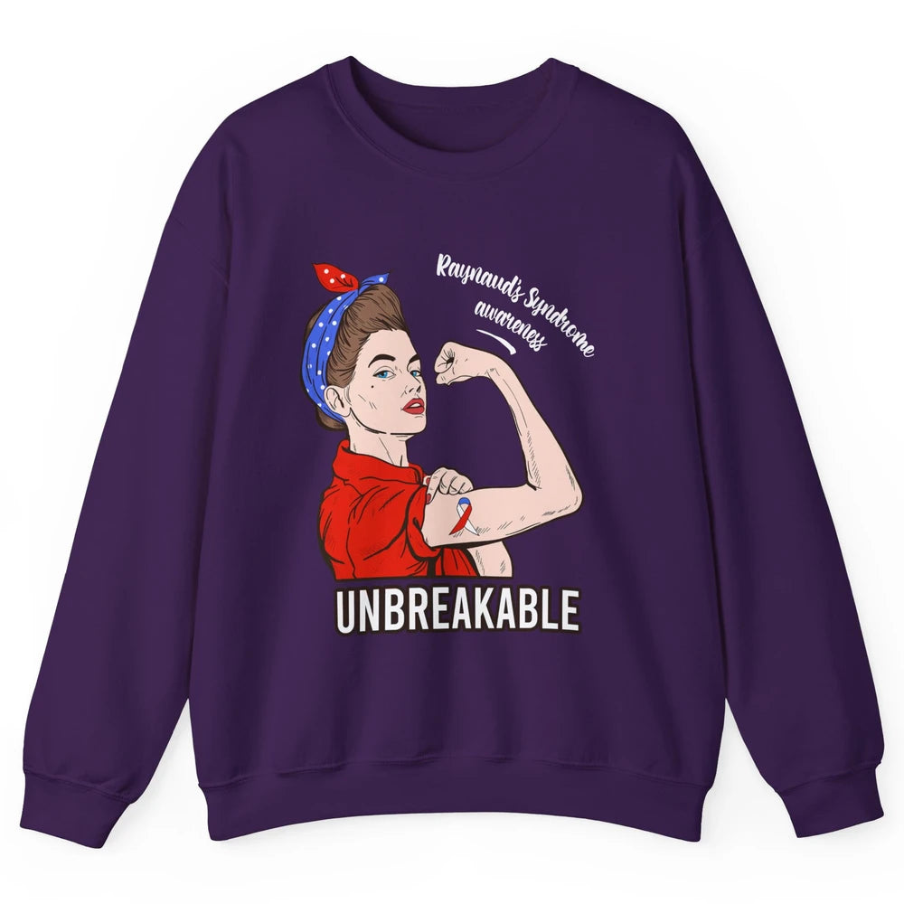 Raynaud's Syndrome Red Blue Ribbon Strong Woman Unbreakable Unisex Crewneck Sweatshirt