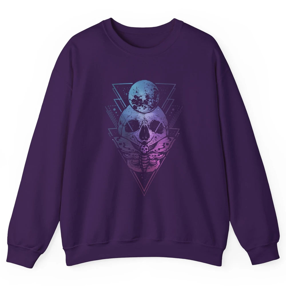 Moon Skull Wicca Crescent Lunar Moth Skeleton Halloween Goth Unisex Crewneck Sweatshirt