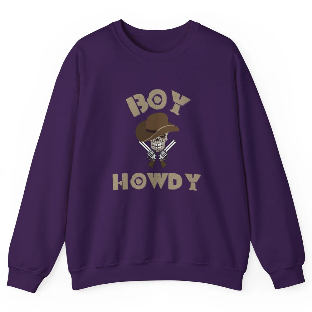 Retro Boy Howdy Rodeo Cowboy Skull Vintage Western Country Unisex Crewneck Sweatshirt