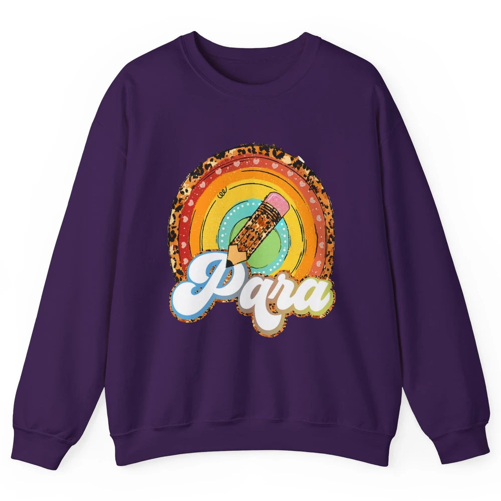 Retro Leopard Rainbow Paraprofessional Teacher Para Squad Unisex Crewneck Sweatshirt