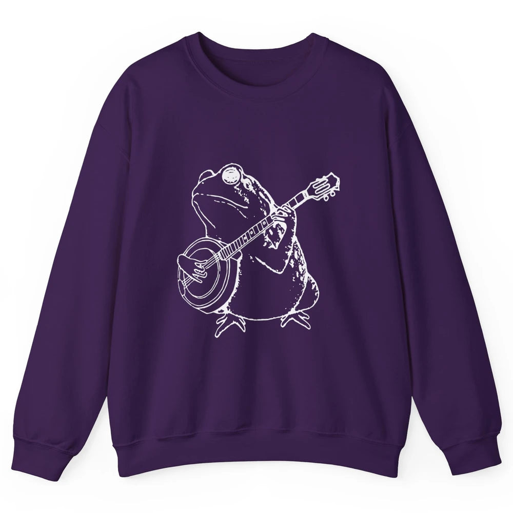 Retro Frog Playing Banjo Musician Banjo Player Music Vintage Unisex Crewneck Sweatshirt