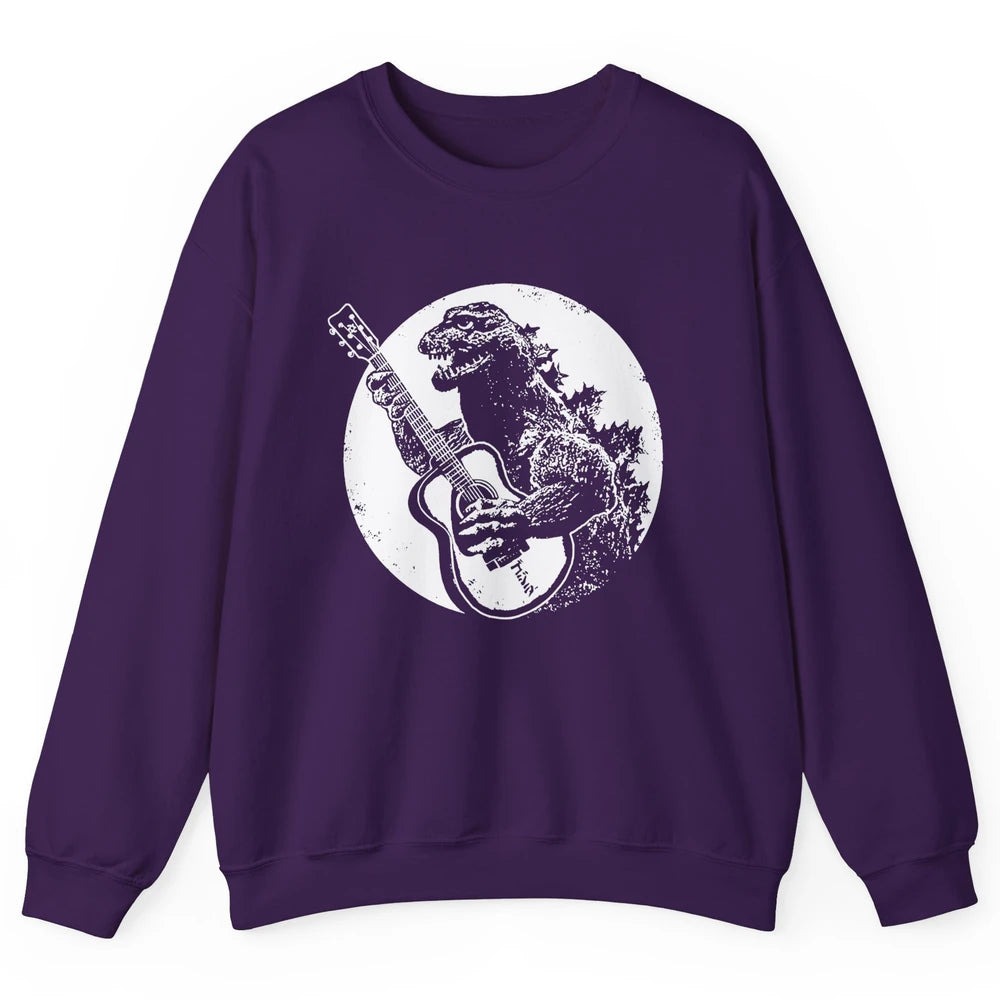 Retro Dinosaur Playing Bass Guitar T-Rex Guitarist Musician Unisex Crewneck Sweatshirt