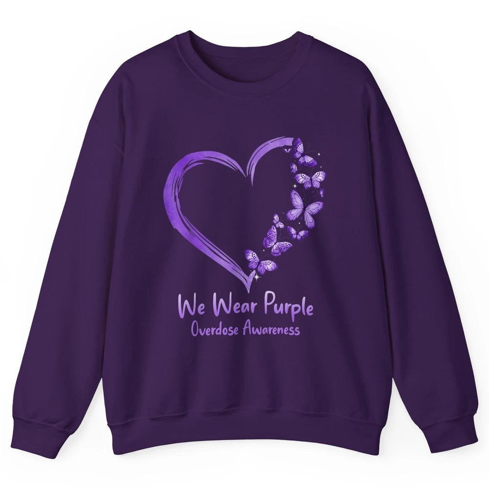 Overdose Awareness Month Love Purple Butterfly Heart Warrior Unisex Crewneck Sweatshirt