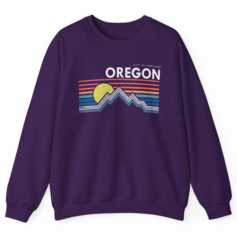Vintage Retro Sunrise Mountain Oregon City Of Portland Unisex Crewneck Sweatshirt