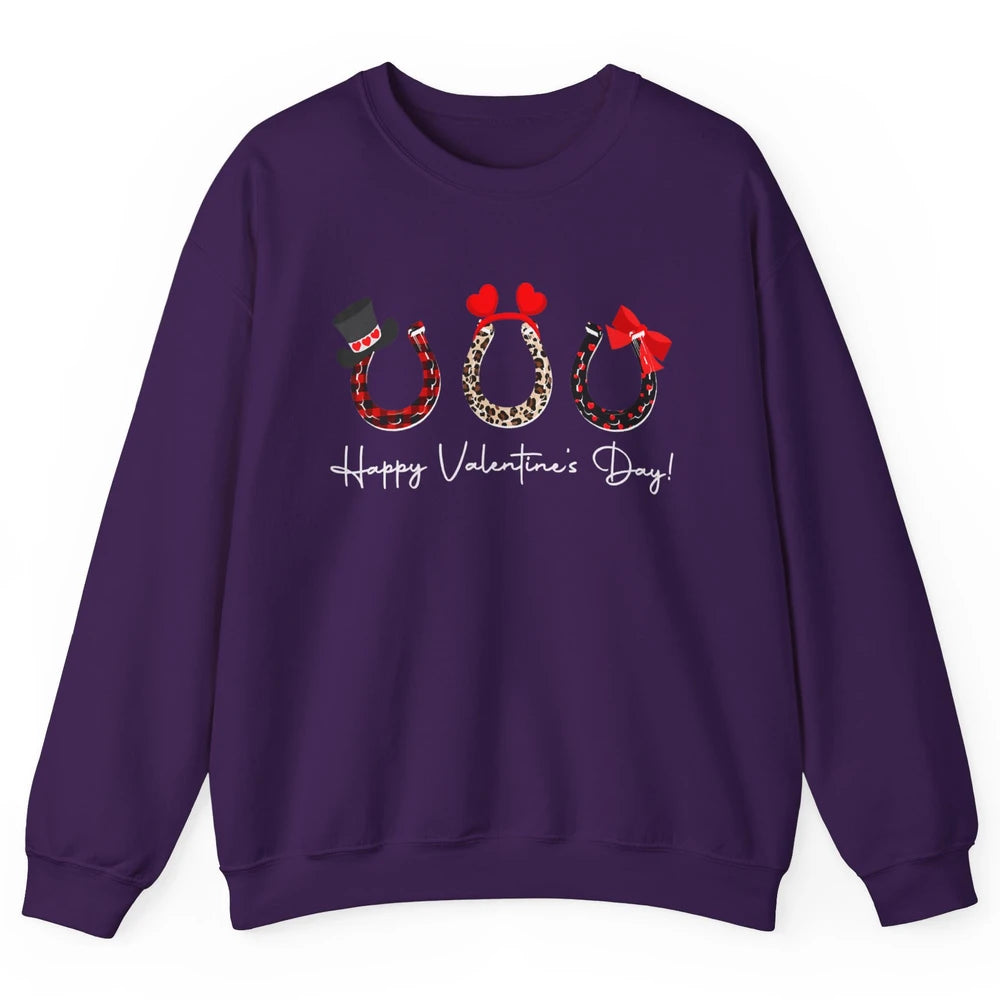 Leopard Red Plaid Heart Love Horseshoes Horse Lover Happy Valentine's Day Unisex Crewneck Sweatshirt