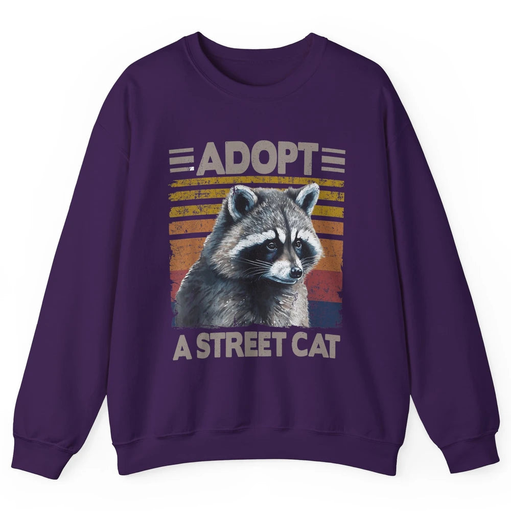 Retro Adopt A Street Cat Raccoon Watercolor Possum Adoption Unisex Crewneck Sweatshirt