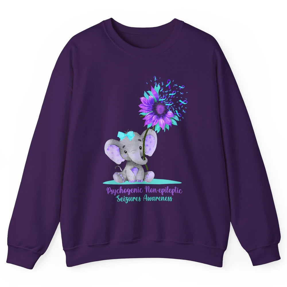 PNES Awareness Purple Teal Ribbon Sunflower Baby Elephant Unisex Crewneck Sweatshirt
