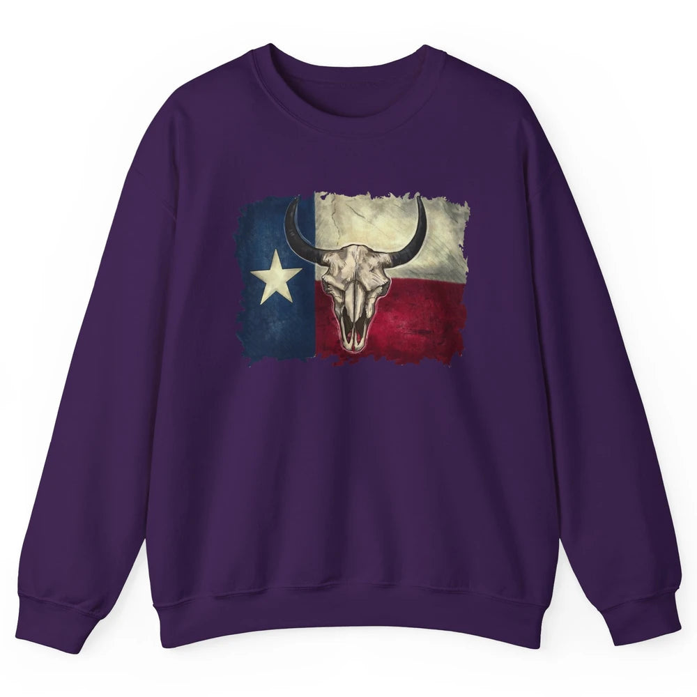 Retro Bull Skull Texas Map Western Country Cowboy Cowgirl Unisex Crewneck Sweatshirt