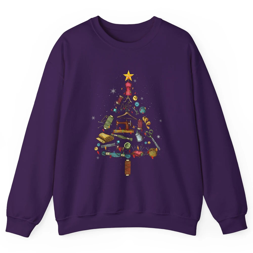 Merry Christmas Sewing Yarn Quilting Xmas Tree Sew Machine Unisex Crewneck Sweatshirt