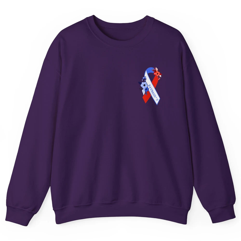 Raynaud's Syndrome Awareness Support Floral Red Blue Ribbon Unisex Crewneck Sweatshirt