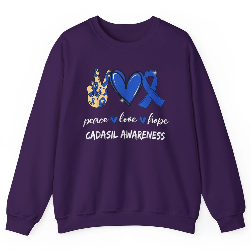 Peace Love Hope Heart Love Cadasil Awareness Blue Ribbon Unisex Crewneck Sweatshirt
