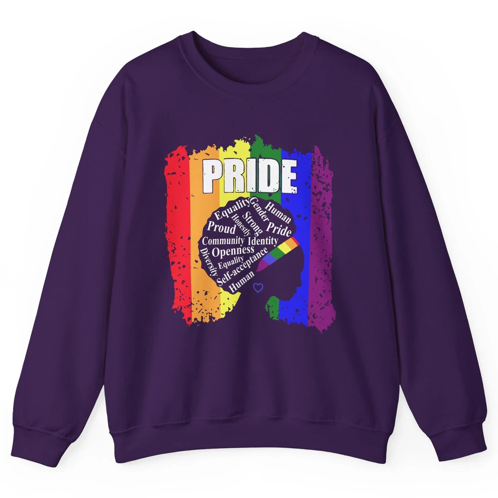Proud Afro Girl Gay Pride Month Equality Unisex Crewneck Sweatshirt