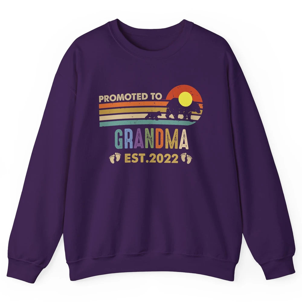 Retro Bear Sunset Promoted To Grandma Est 2022 Pregnancy Unisex Crewneck Sweatshirt