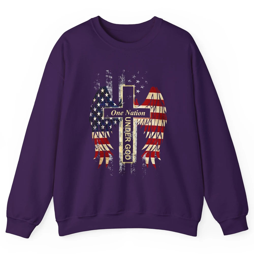 Patriotic One Nation Under God American Flag Faith Cross Unisex Crewneck Sweatshirt
